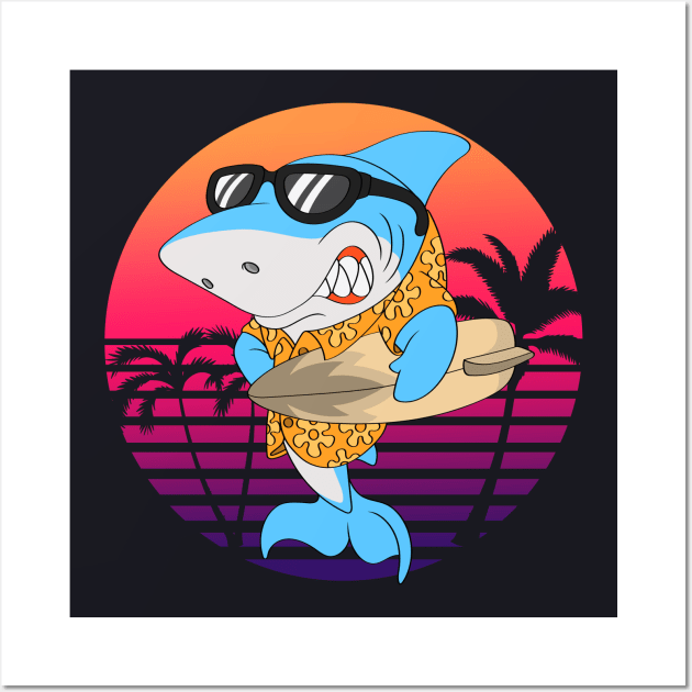 Surfer Shark Surfing Holidays Wall Art by Foxxy Merch